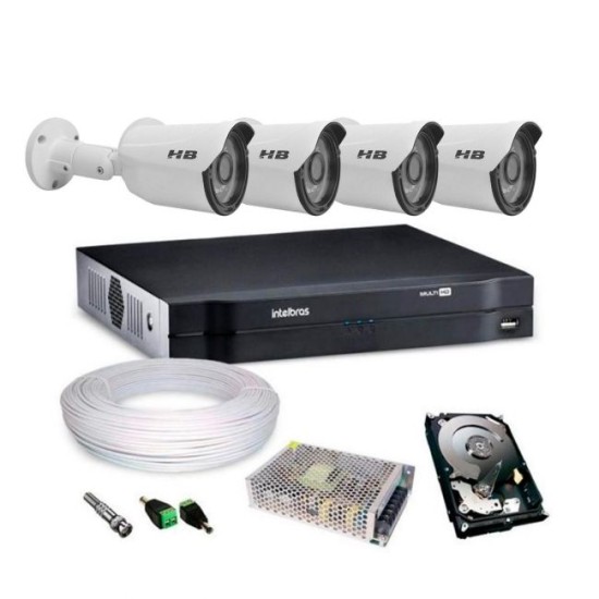 Kit 4 Câmeras de Segurança Full HD Com Imagem Noturna Colorida StarLight Completo c/ DVR Intelbras