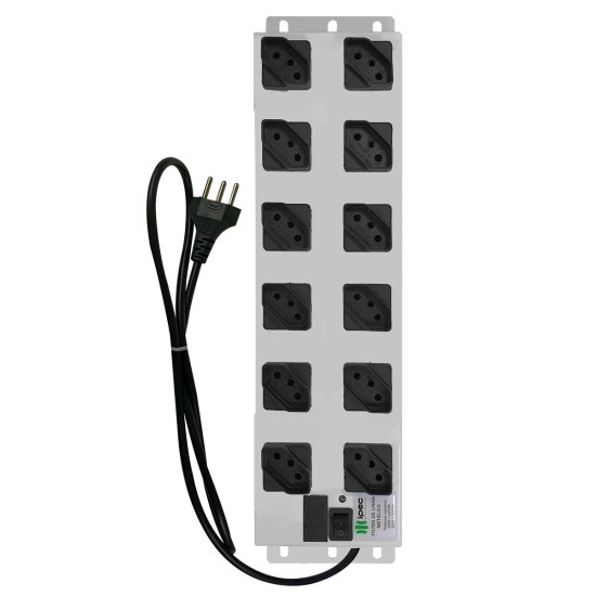 Filtro de Linha Bivolt 12 Tomadas Metálico, INMETRO, Cabo com 1,10 Mts