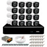 Kit 16 Câmeras Full HD 1080p + DVR Giga Security + App Grátis de Monitoramento, Câmeras 20m Infravermelho de Visão Noturna + Fonte, Cabos e Acessórios