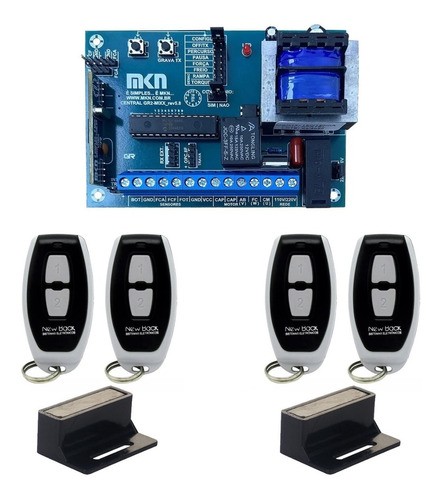 CENTRAL PLACA PARA PORTÃO AUTOMÁTICO COM FREIO EMBREAGEM DESACELERAÇÃO + 4 CONTROLES + 2 IMAS