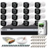 Kit 16 Câmeras + DVR Intelbras + HD 1 TB + App de Monitoramento, Câmeras Full HD 1080p 20m Infravermelho de Visão Noturna + Fonte, Cabos e Acessórios