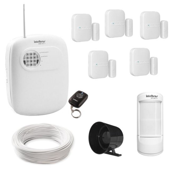 Kit Alarme Intelbras c/ Discadora Telefônica + Sensor de Presença IVP Semi-Externo e 5 Magnéticos Sem Fio 28365