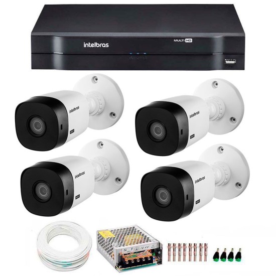 Kit Intelbras 4 Câmeras HD 720p VHL 1120 B + DVR 1004 Intelbras + Acessórios
