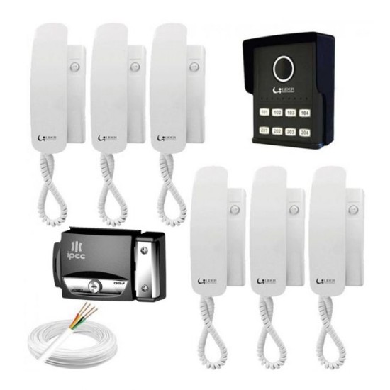 Kit Porteiro Eletrônico Interfone Coletivo 8 Pontos + 6 Monofones Lider + Fechadura Elétrica + Cabo27463