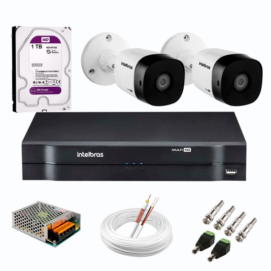 Kit 2 Câmeras de Segurança Full HD 1080p VHD 1220 B G6 + DVR Intelbras MHDX 1104 de 4 Canais 1080p Lite + Acessórios