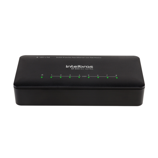 SWITCHES INTELBRAS GERENCIÁVEL 8 PORTAS FAST ETHERNET COM PROTEÇÃO ANTISSURTO SF 800 Q+ ULTRA
