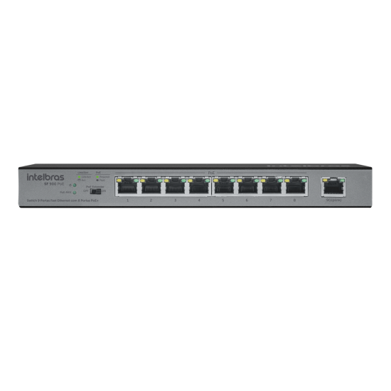 SWITCHES INTELBRAS 9 PORTAS FAST ETHERNET COM 8 PORTAS POE+ SF 900